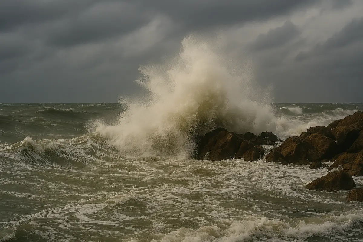 Rüzgarlı havada dalgalı deniz